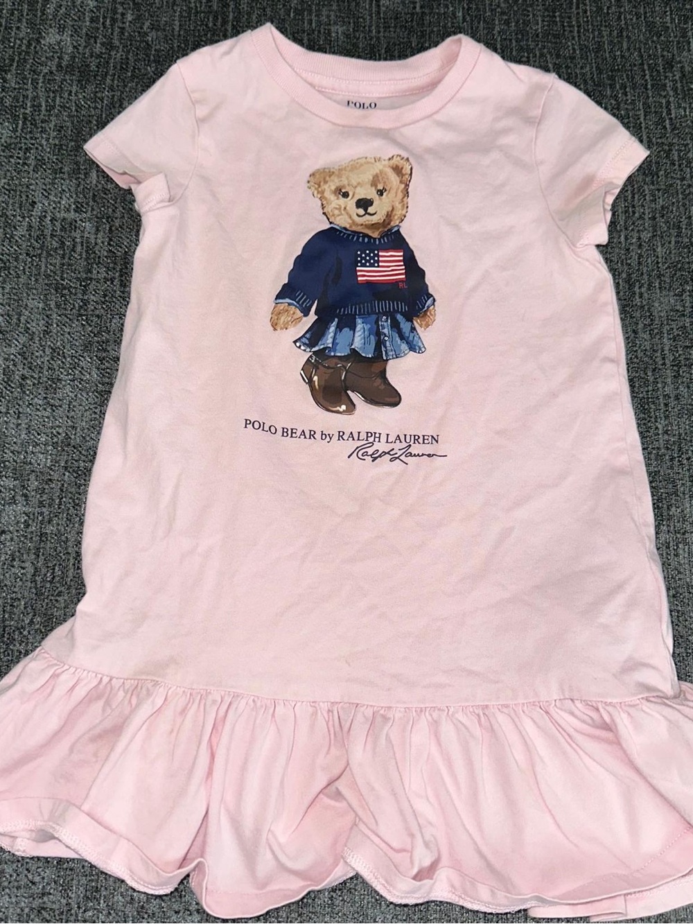 Pink Polo Ralph Lauren baby tshirt dress size 2 years Polo Bear Ruffle Hem